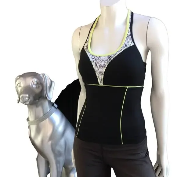 Athleta Torpedo Swim Tankini Top Built in Bra Black White Women's Size XS - Picture 2 of 9